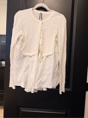 Anthropologie Cream Layered Cable-Knit Button Down Top
